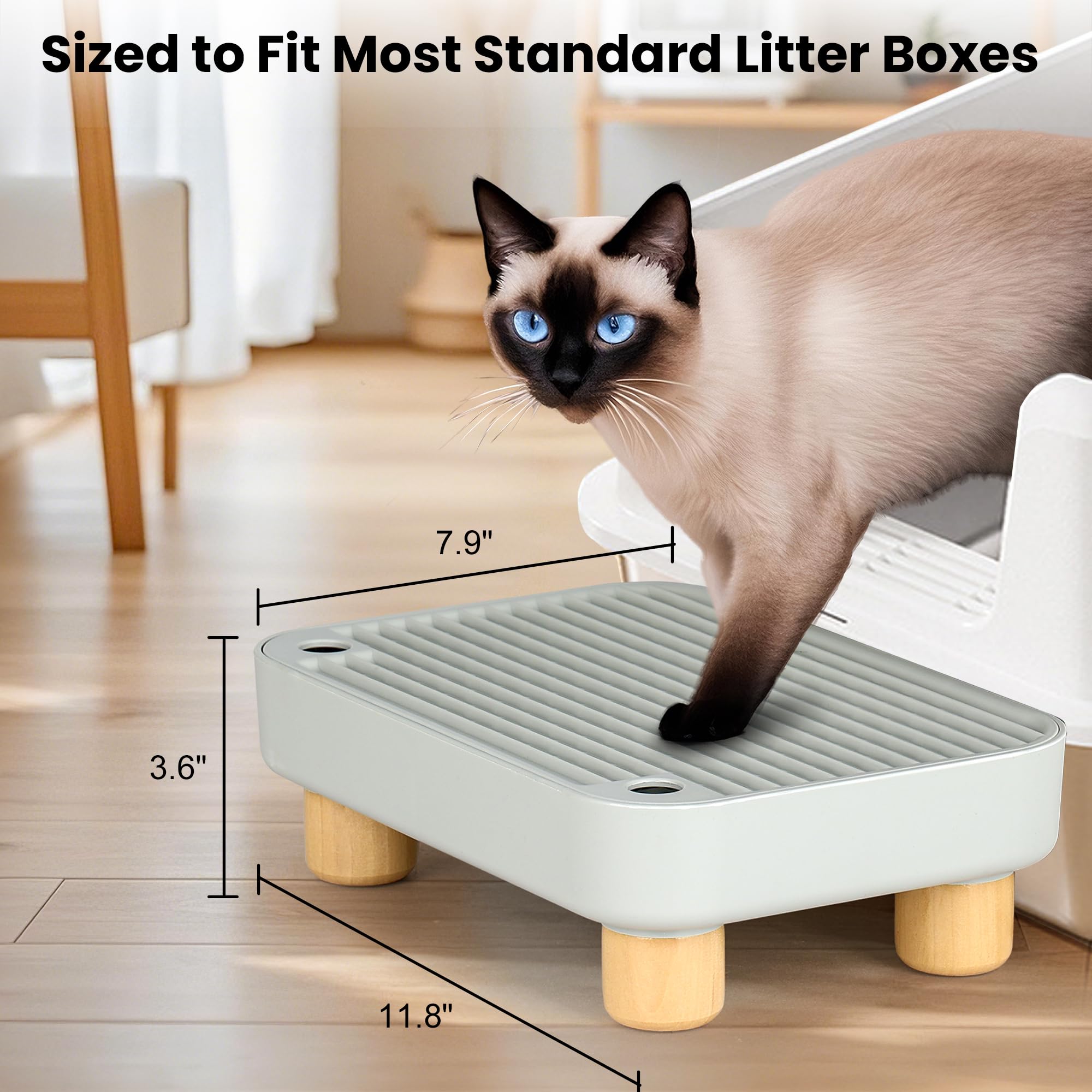 Aothey Litter Box Step mesh tray demonstrates litter catching helps reduce floor mess.