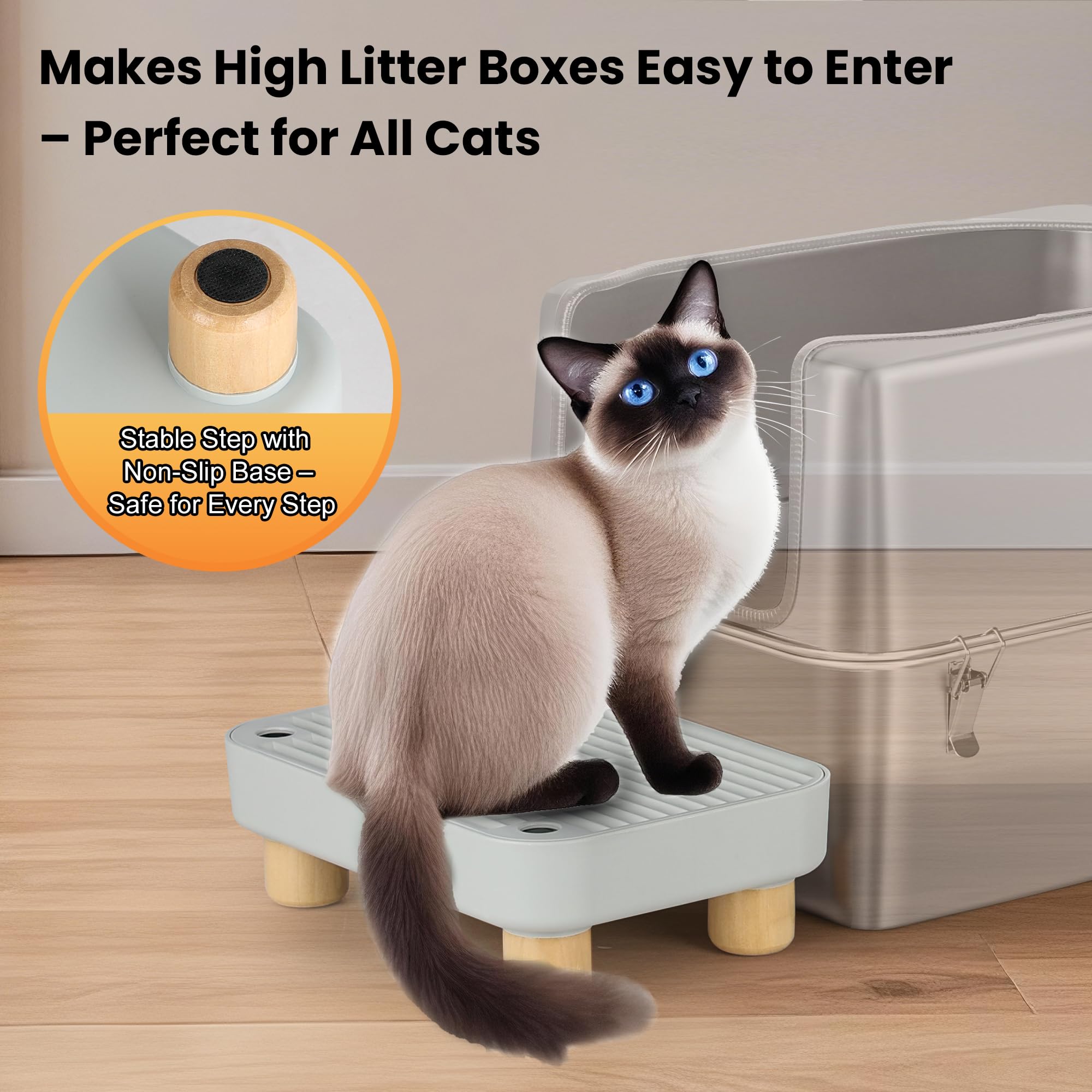 Aothey Litter Box Step side angle emphasizes non-slip design for small and elderly cats.