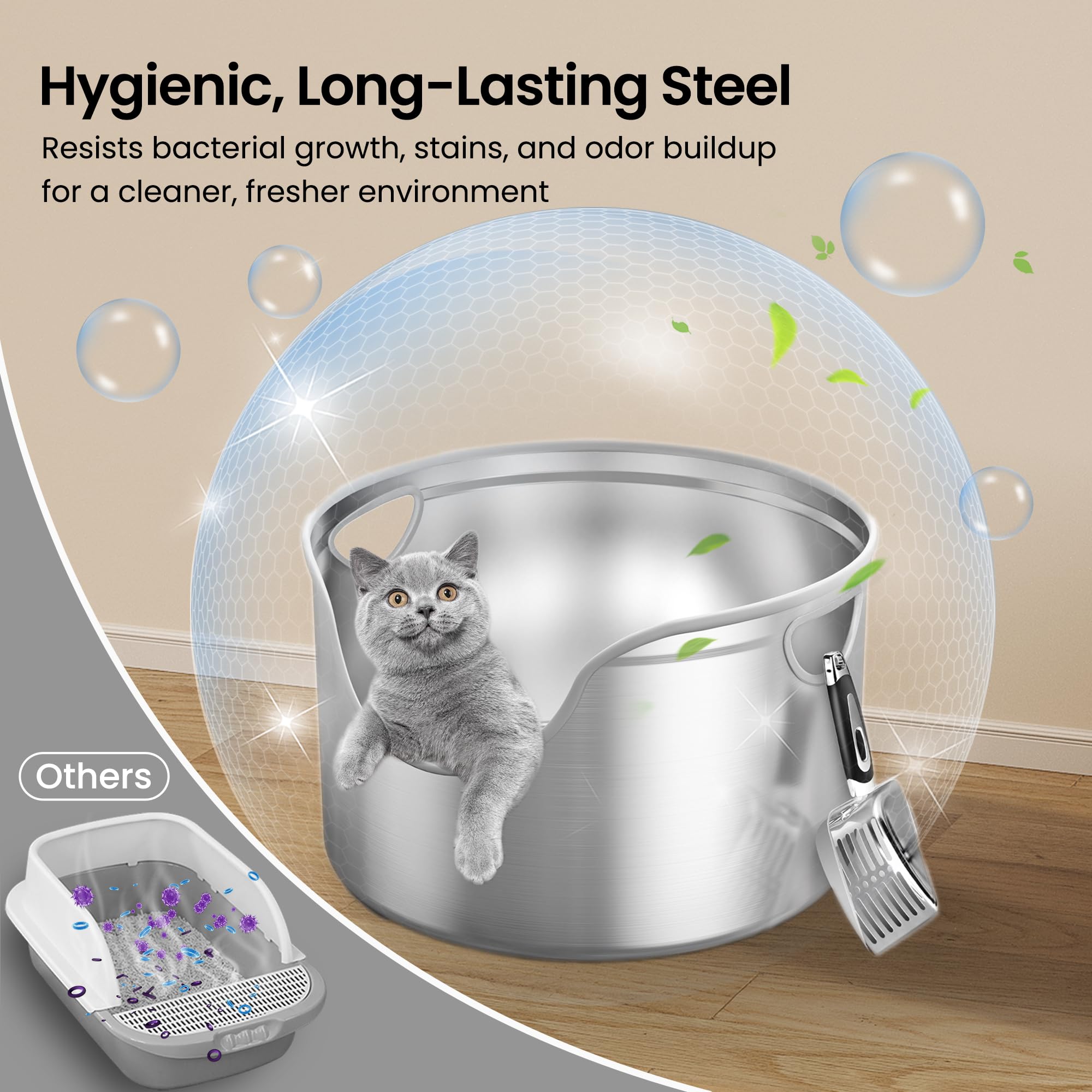 Aothey easy clean metal litter box showcases rust proof steel