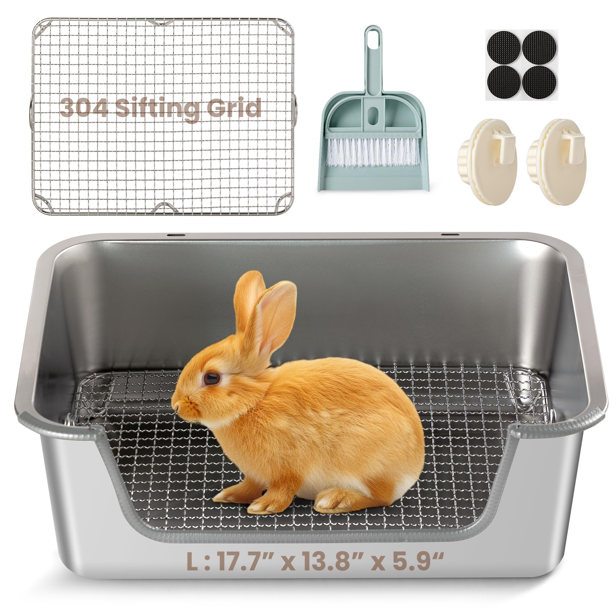 Aothey Rabbit Litter Box grid view with rust-resistant stainless steel for easy cleaning.