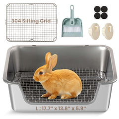 Aothey Rabbit Litter Box grid view with rust-resistant stainless steel for easy cleaning.