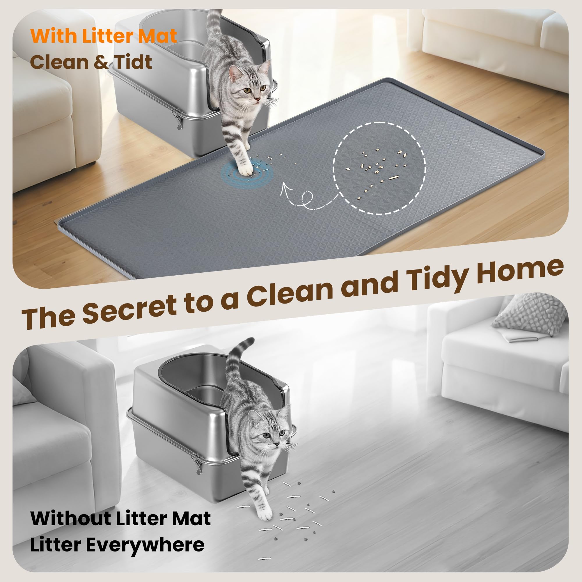 Aothey silicone cat litter mat durable silicone resists wear and tears.