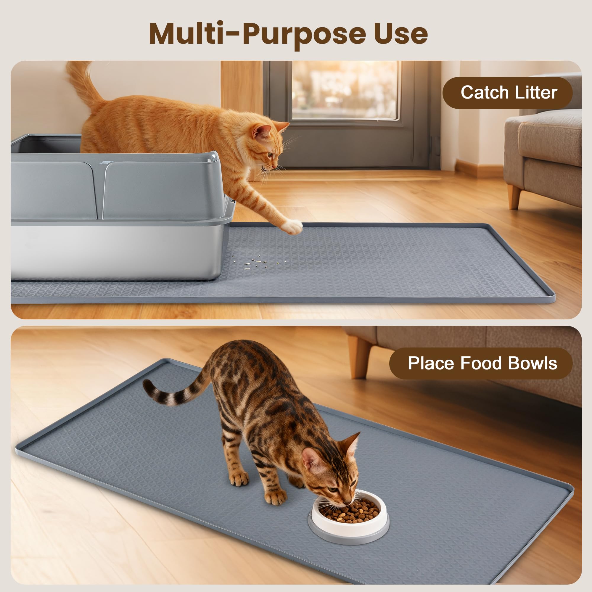 Aothey silicone cat litter mat multi purpose use under bowls and feeders.