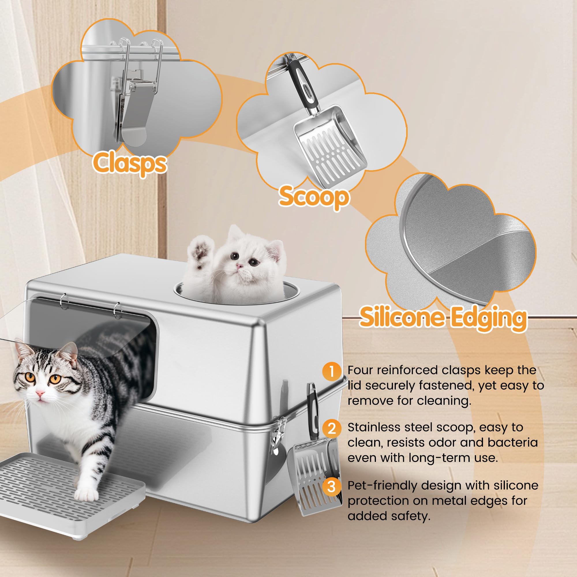 Aothey litter box on anti-slip pads protecting floors during use.