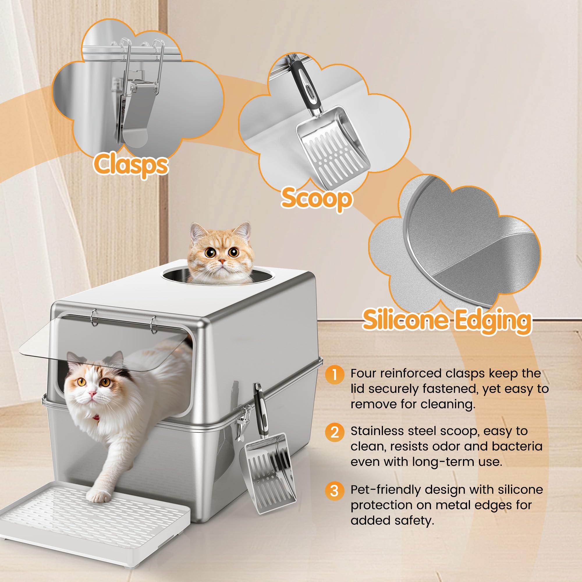 Aothey large-capacity litter box sized 23.6 x 15.7 x 15.7 inches.