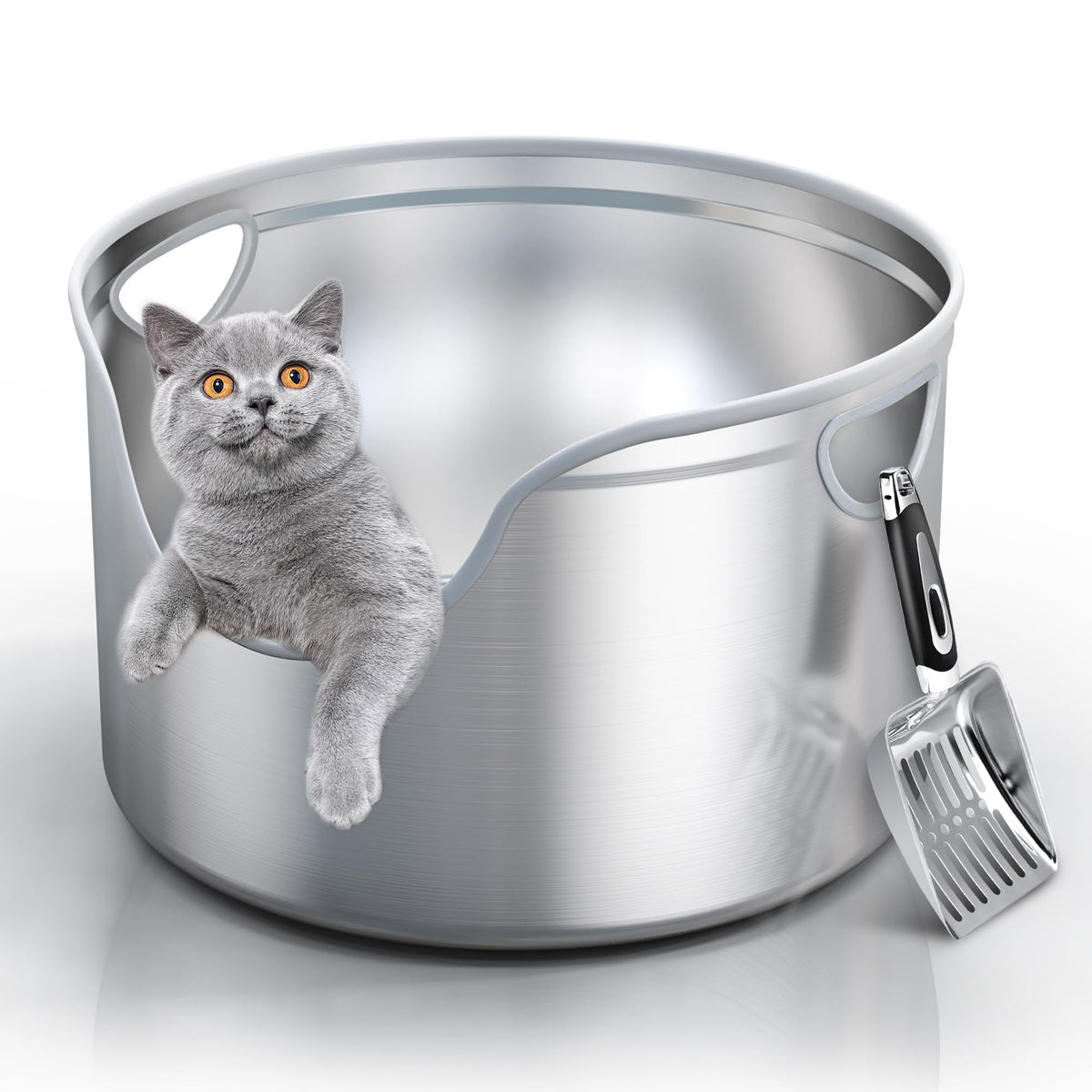 Aothey stainless steel litter box round XL provides roomy space for large cats