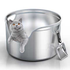 Aothey stainless steel litter box round XL provides roomy space for large cats