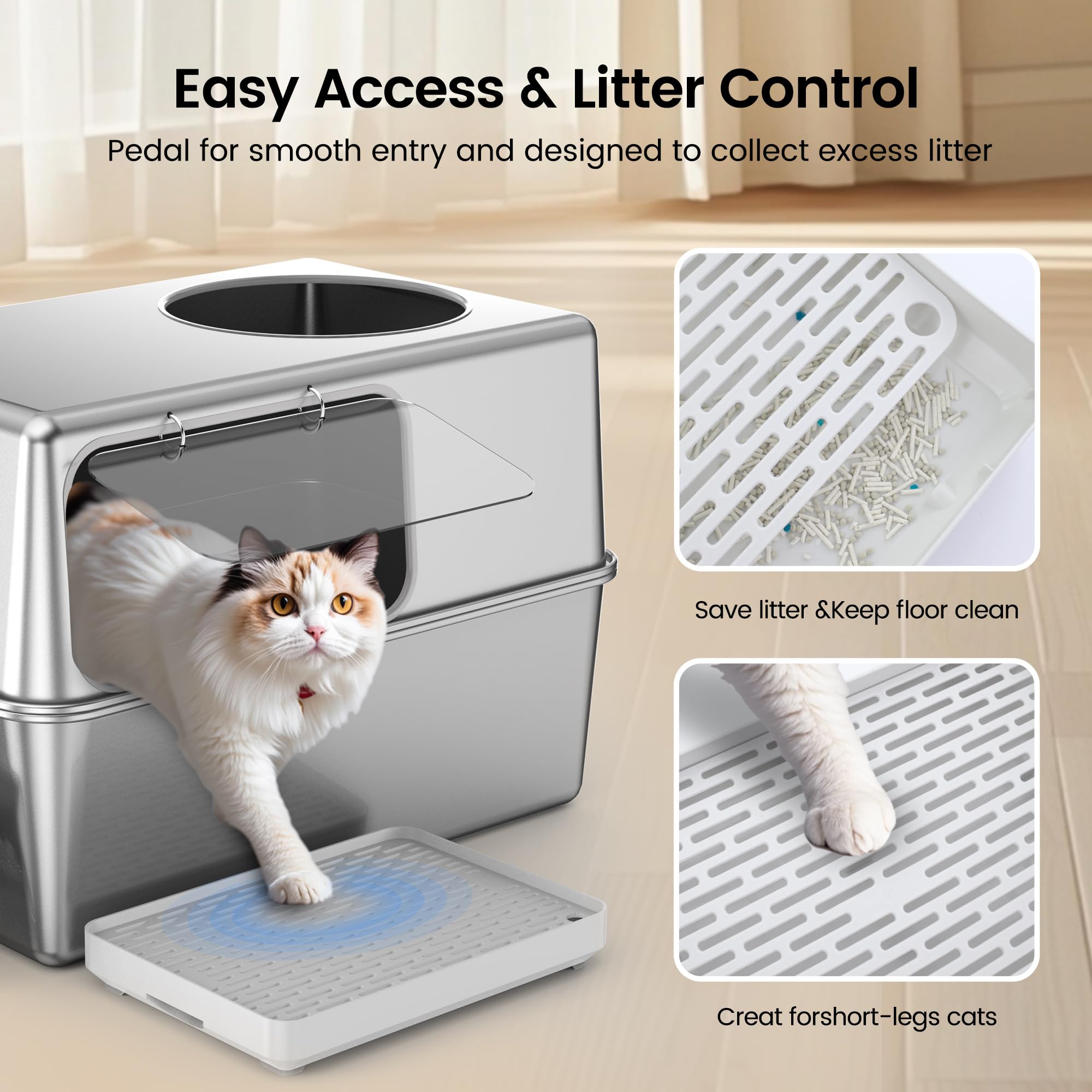 Aothey high-sided litter box with splash guard to reduce litter scatter.