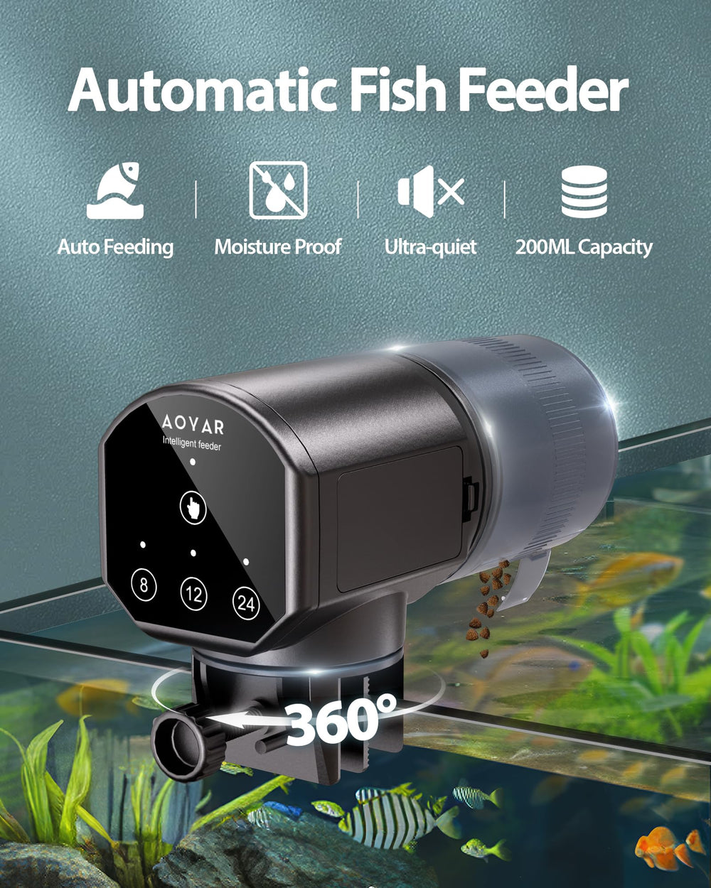 Aoyar automatic fish feeder 200ml capacity ready for vacation feeding