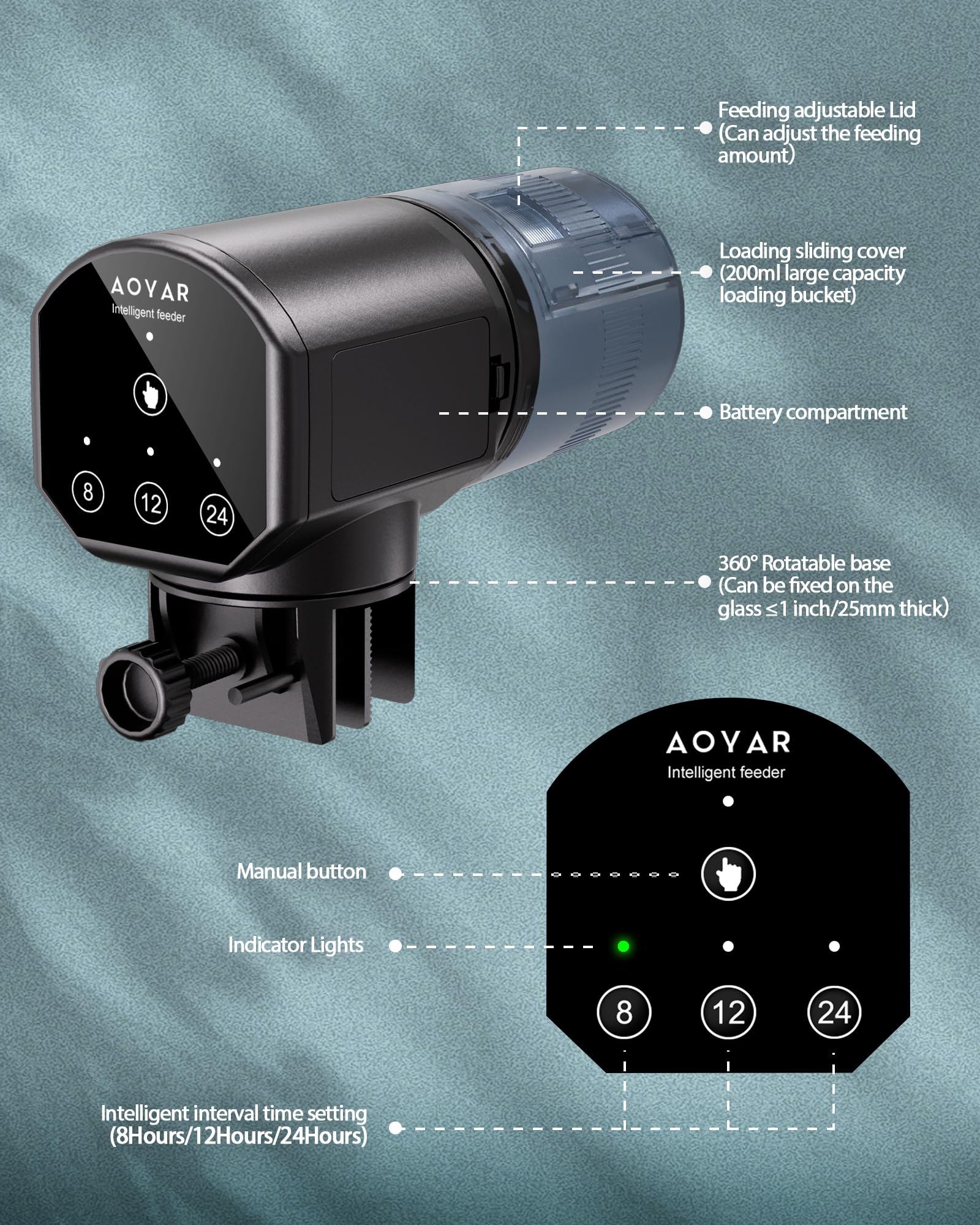 Aoyar battery powered feeder operates quietly for unattended feeding