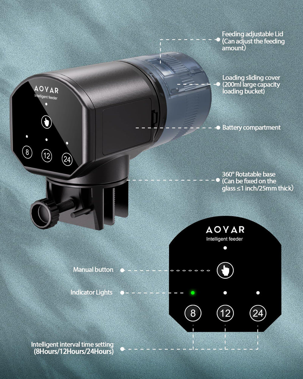 Aoyar battery powered feeder operates quietly for unattended feeding