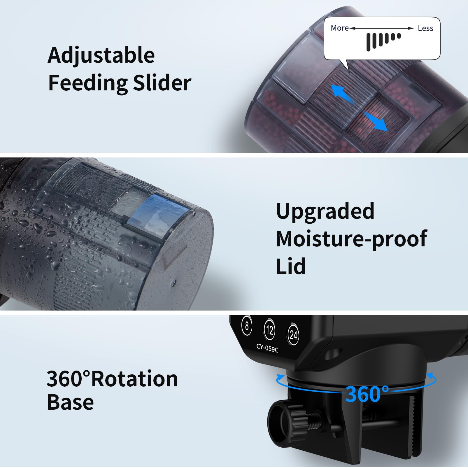 Aoyar dial-adjustment slider controls feeding volume precisely to prevent overfeeding.