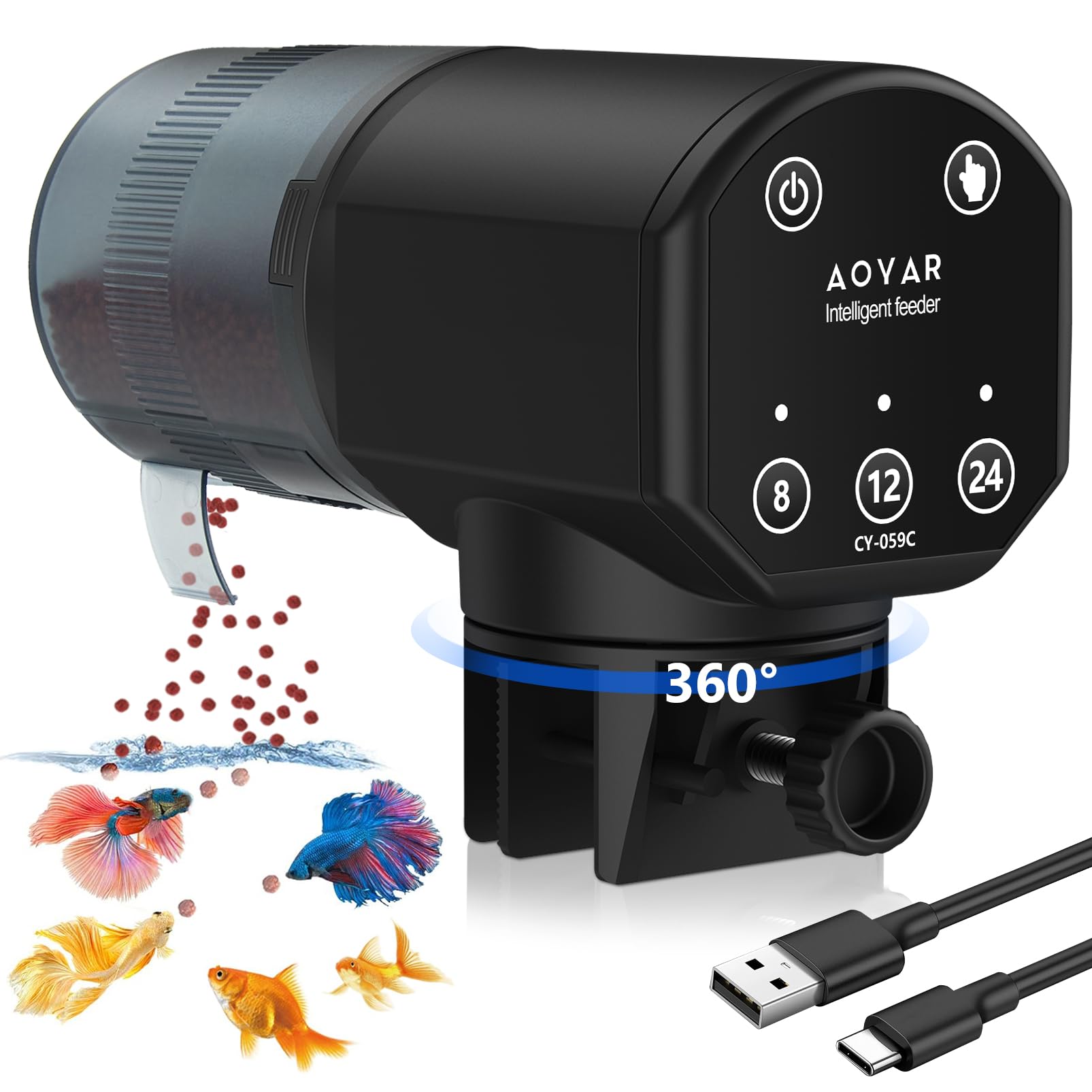 Aoyar Automatic Fish Feeder top view shows precise, worry-free feeding.