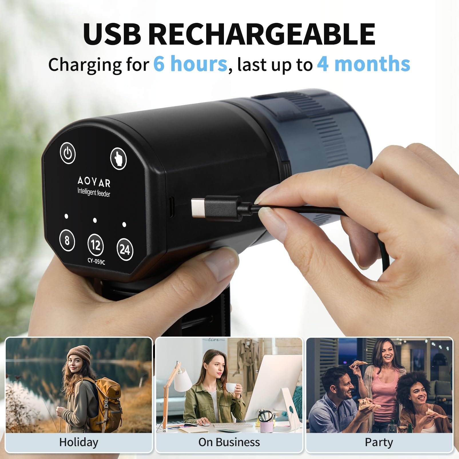 Aoyar USB Type-C charging port demonstrates long-lasting power between trips.