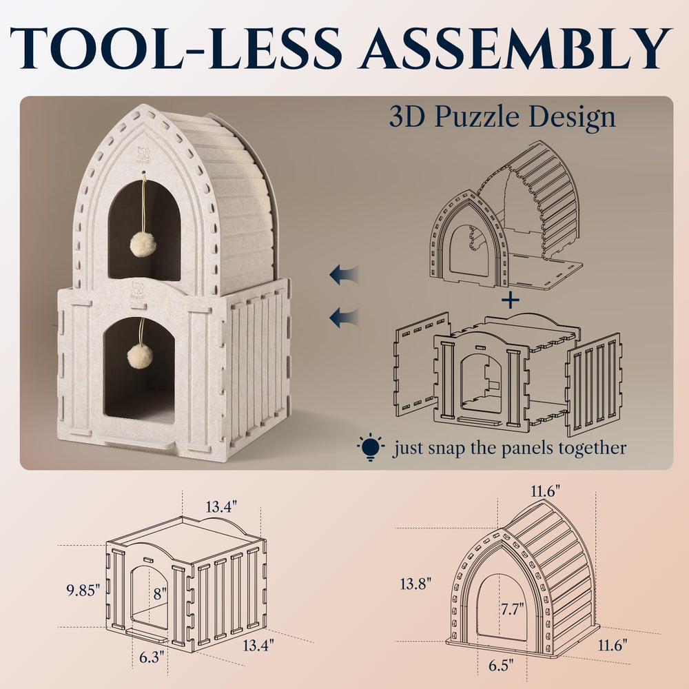 Apasiri 2-Story Cat House closeup-textured-felt emphasizes dense insulation and durable surface.