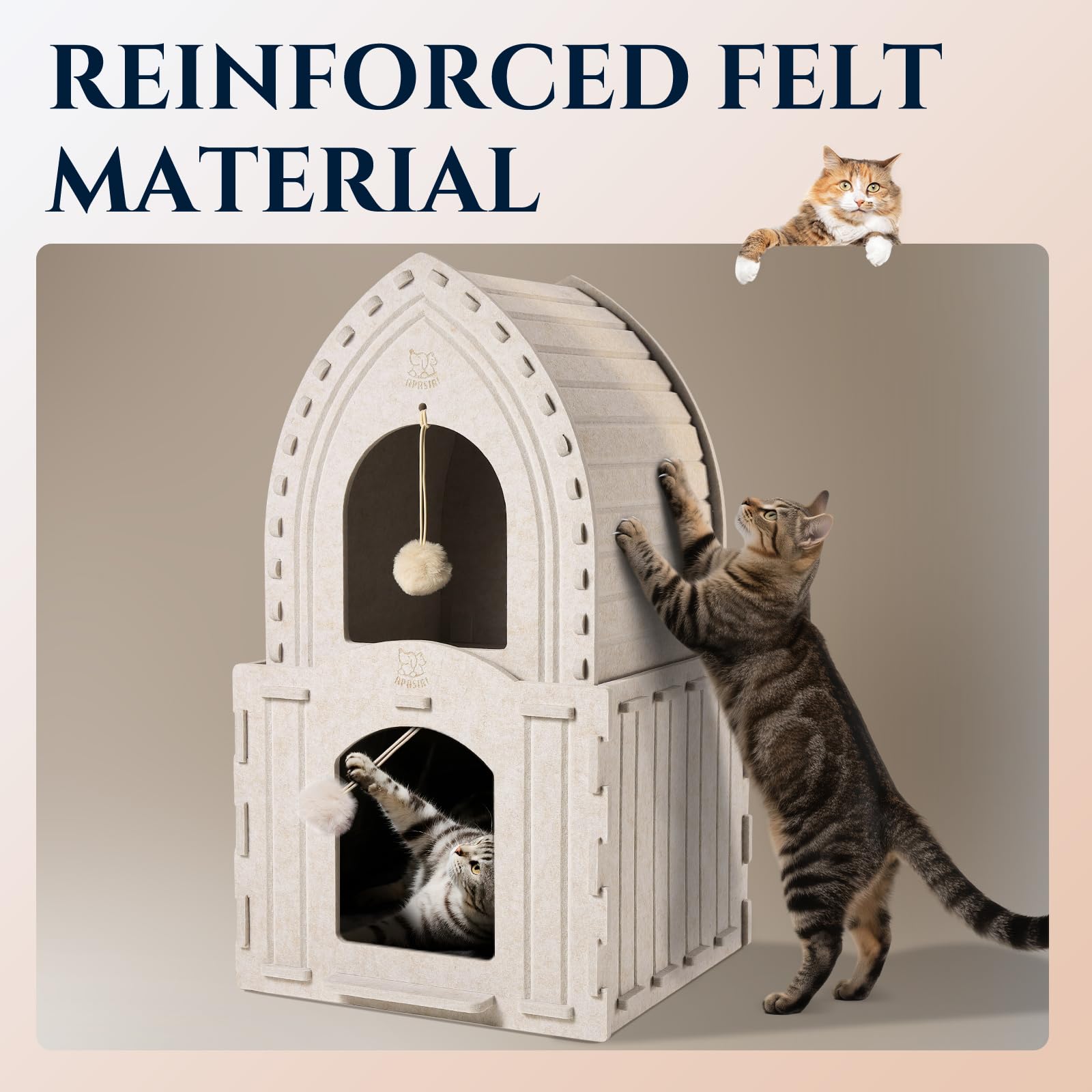 Apasiri 2-Story Cat House easy-clean-surface makes fur and debris removal quick.