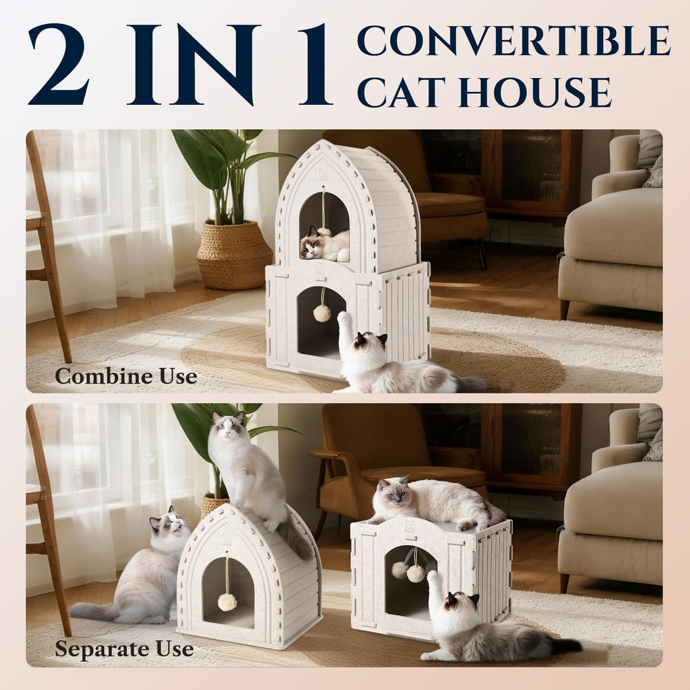 Apasiri 2-Story Cat House inside-hideaway provides a cozy, private retreat for anxious cats.