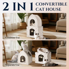 Apasiri 2-Story Cat House inside-hideaway provides a cozy, private retreat for anxious cats.