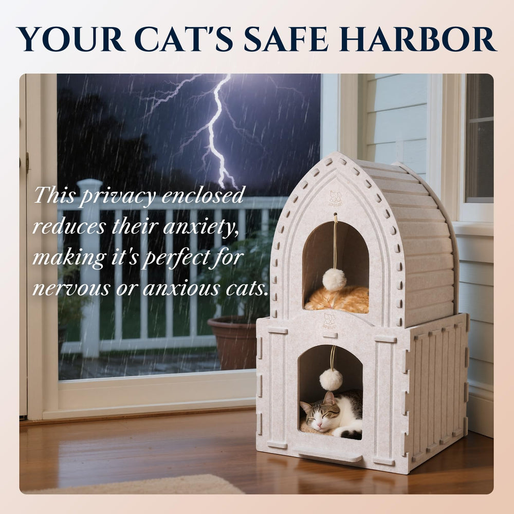 Apasiri 2-Story Cat House side view highlights versatile two-tier design for multi-cat homes.