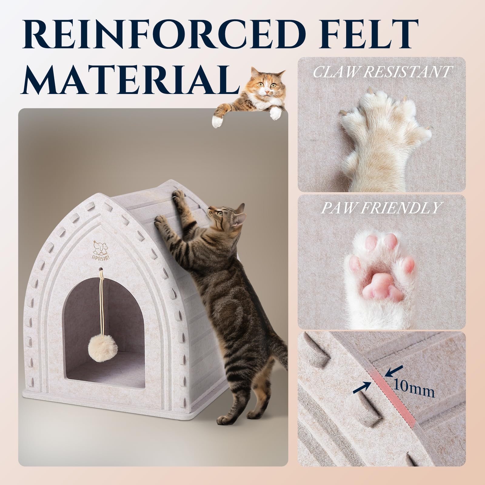 Apasiri cat house cord pass-through enables safe heating pad setup.