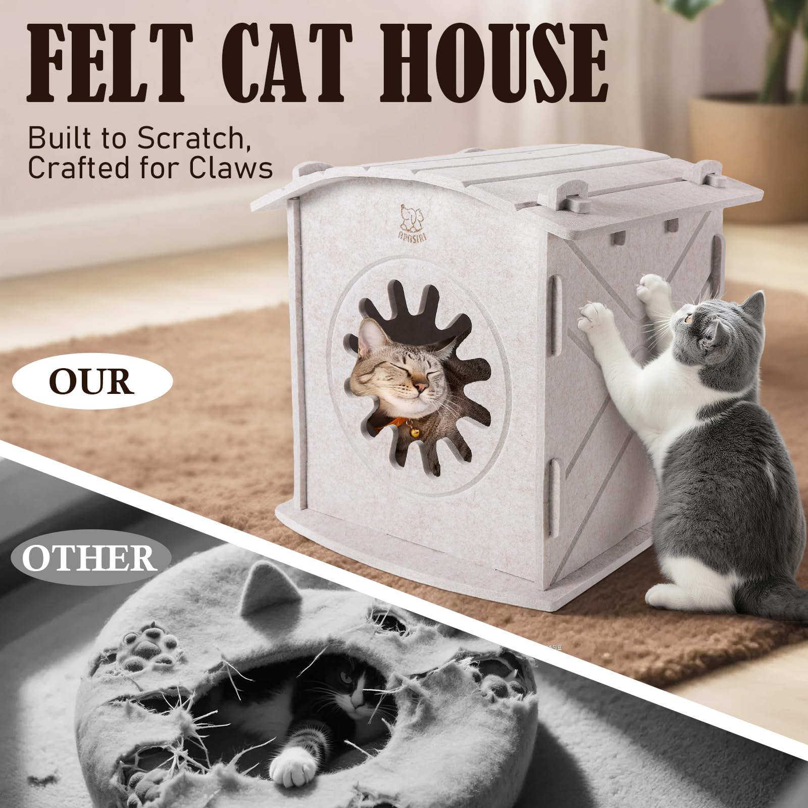 Apasiri cat-house easy-clean surface lets you brush away fur quickly.