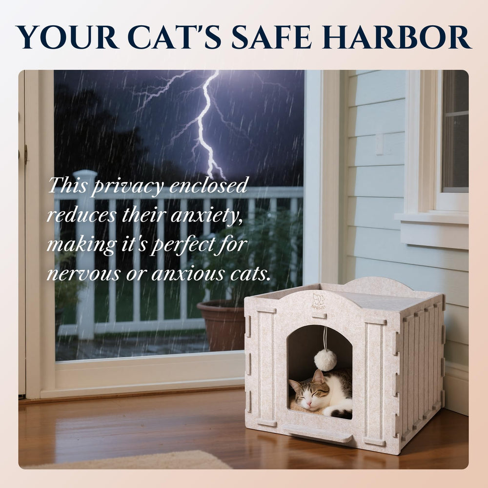 Apasiri cat house enclosed hideaway provides a quiet retreat for anxious cats.