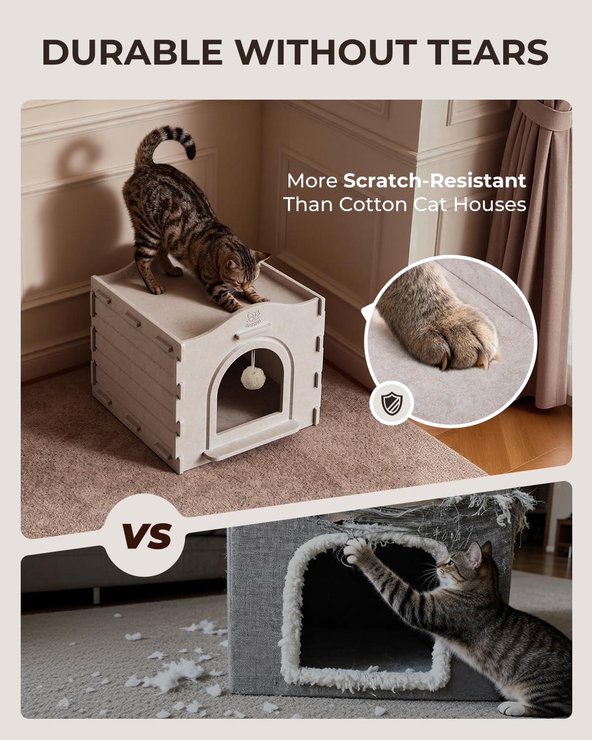 Apasiri cat house shows hidden cable hole for heating pad compatibility.