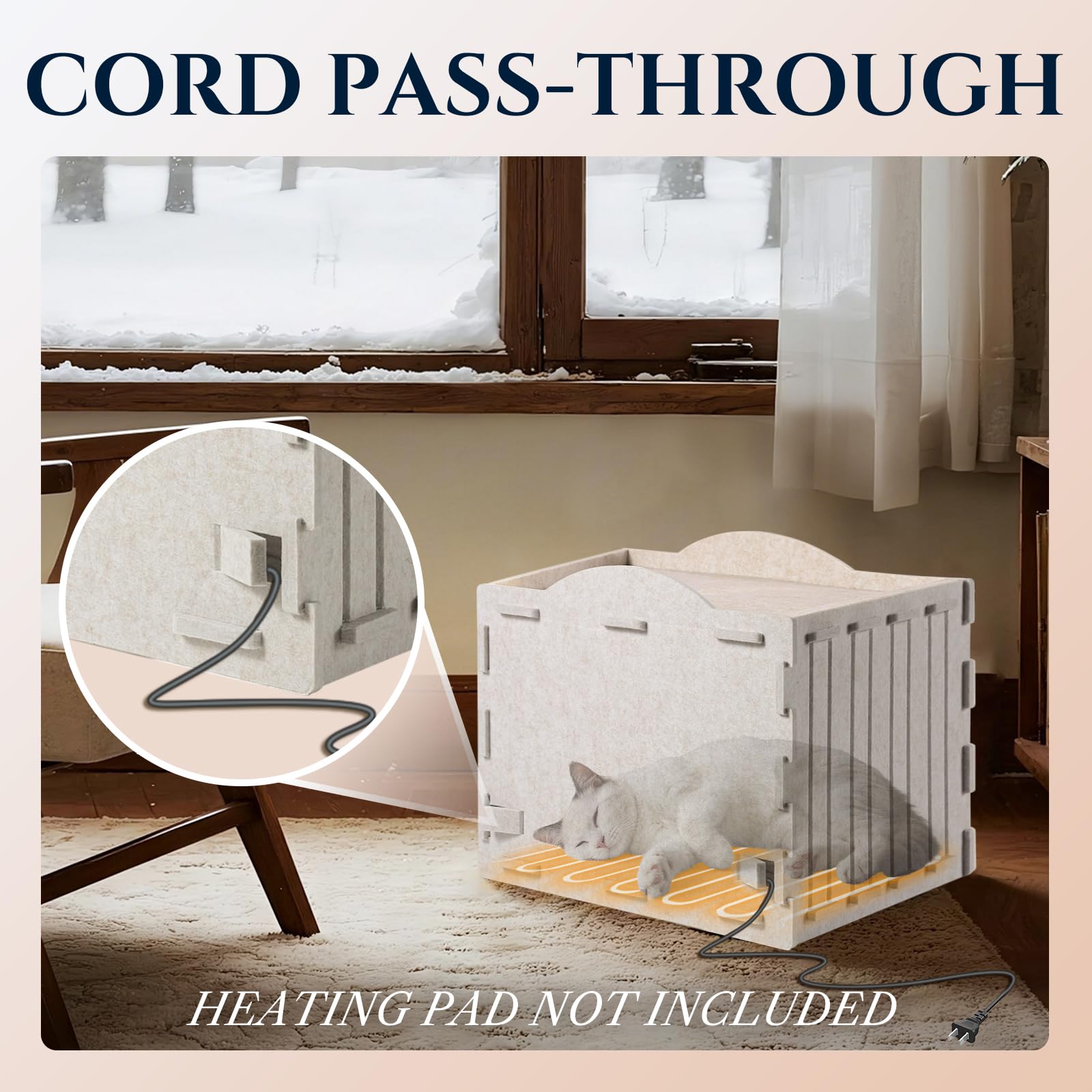 Apasiri cat house hidden cable hole enables a heating pad setup for extra warmth.