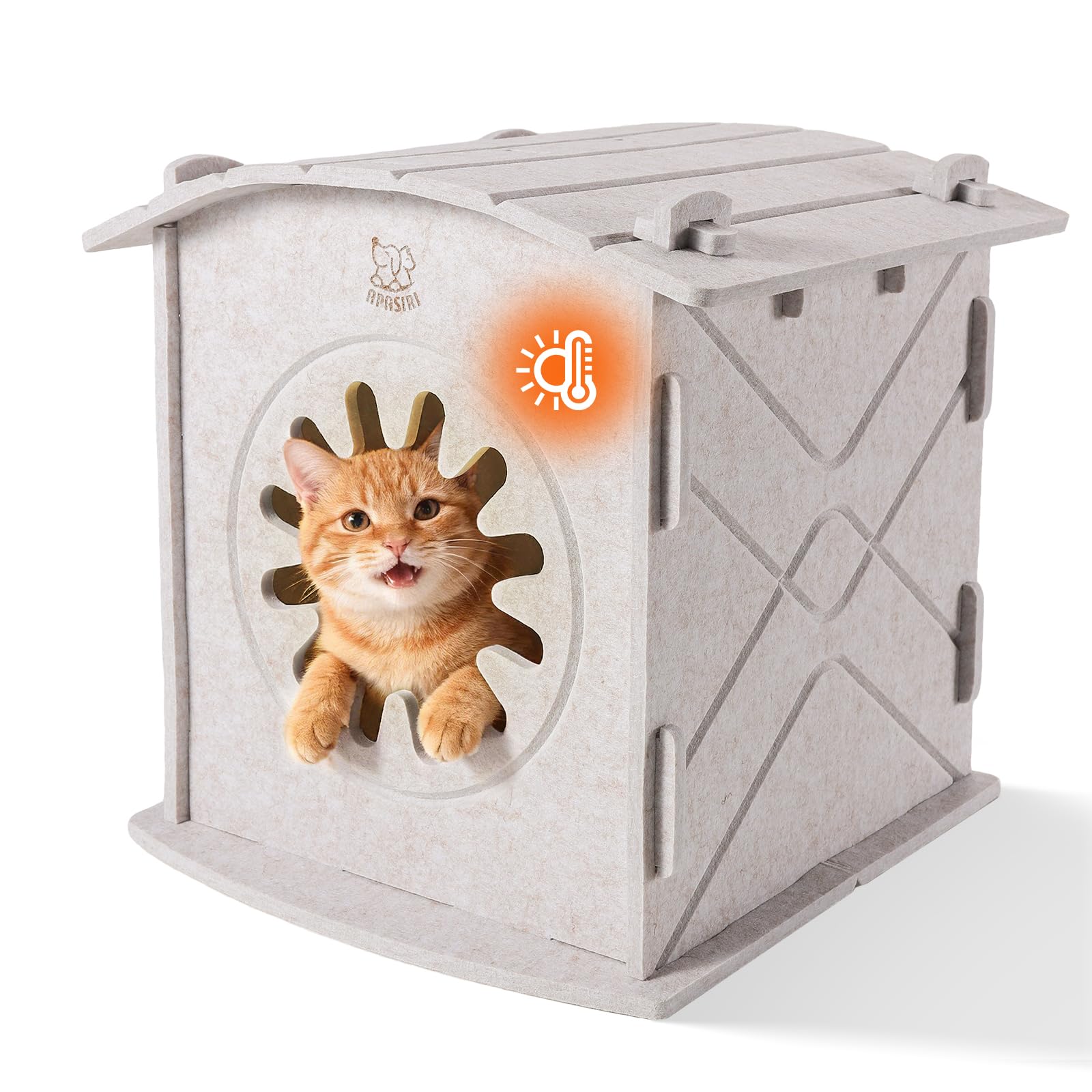 Apasiri cat-house insulated front view shows cozy warmth for indoor cats.