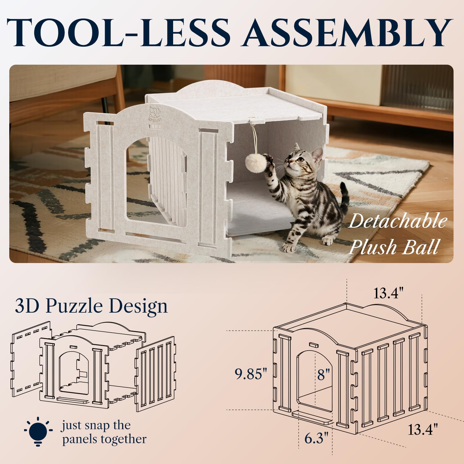 Apasiri cat house portable design shows lightweight disassembly for flexible placement.
