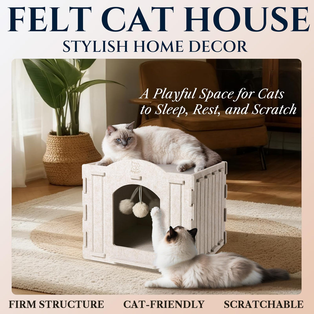 Apasiri cat house soft felt surface emphasizes scratch-resistant, easy-care durability.