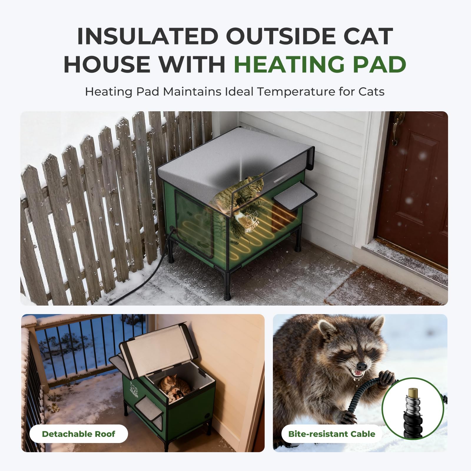 Apasiri heated cat house outdoor elevated base keeps paws dry.