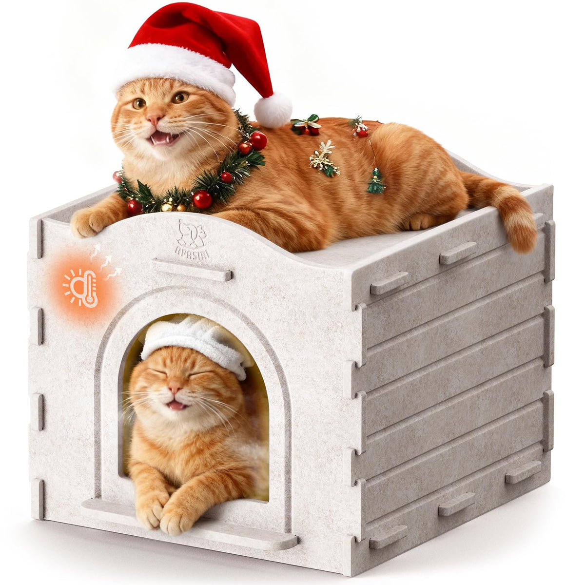 Apasiri indoor cat house with warm insulation for cozy winter lounging.