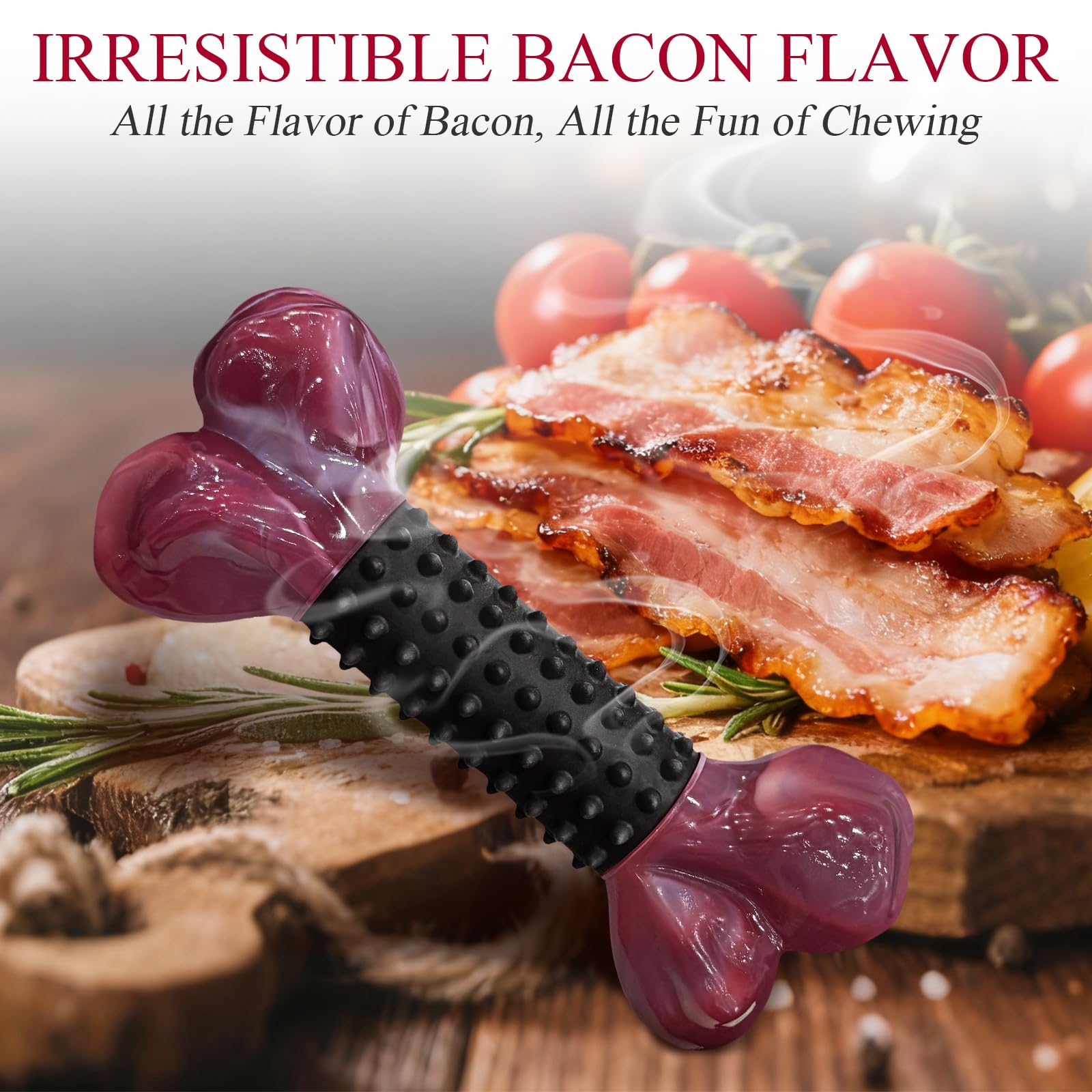 Apasiri large-breed chew toy bacon flavor appeals to dogs during playtime.
