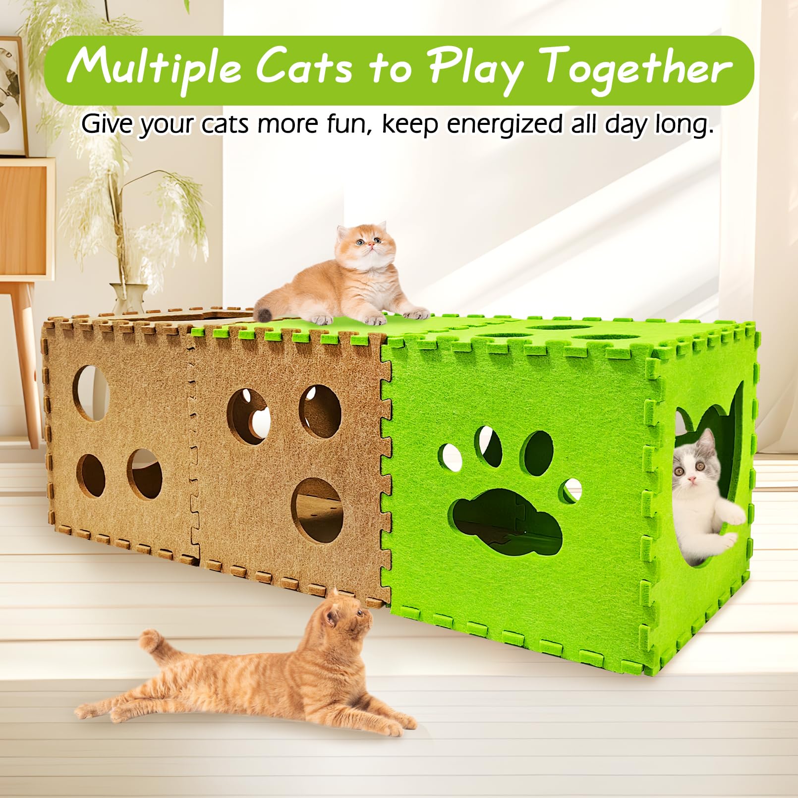 Apatal Cat Play Tunnel accommodates multiple cats for shared fun.