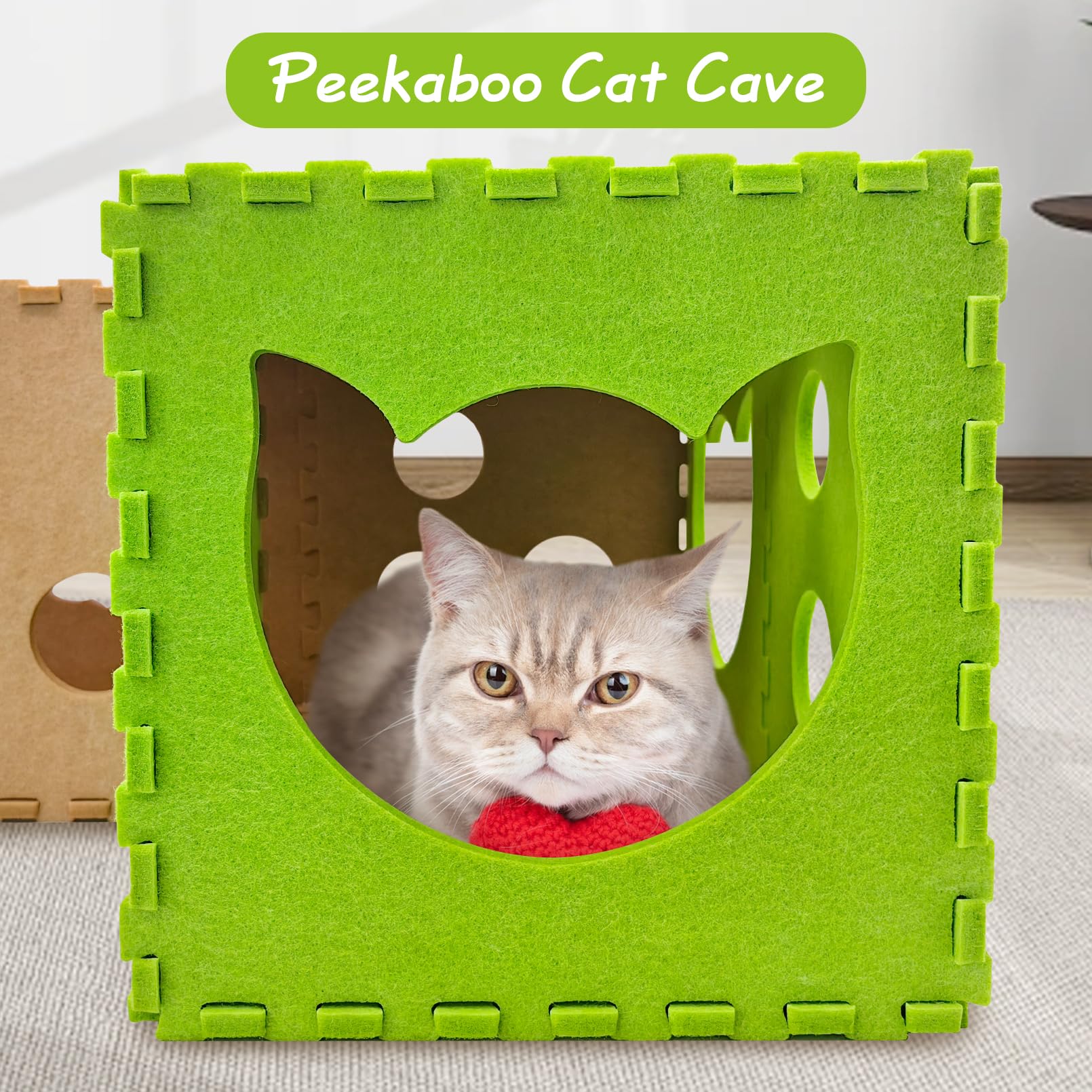 Apatal Felt tunnel highlights scratch-resistant material for daily play.