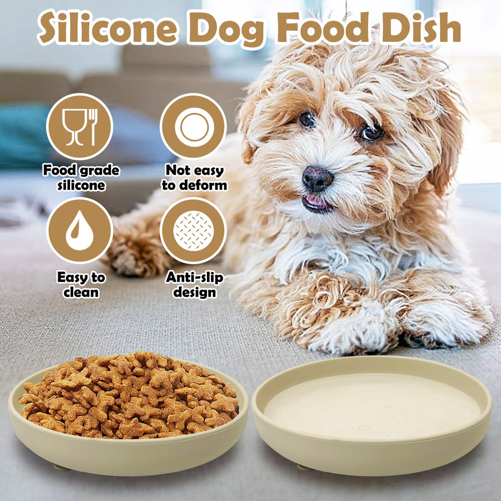 Apatal round-beige-silicone-dog-bowl adds subtle color to feeding space.