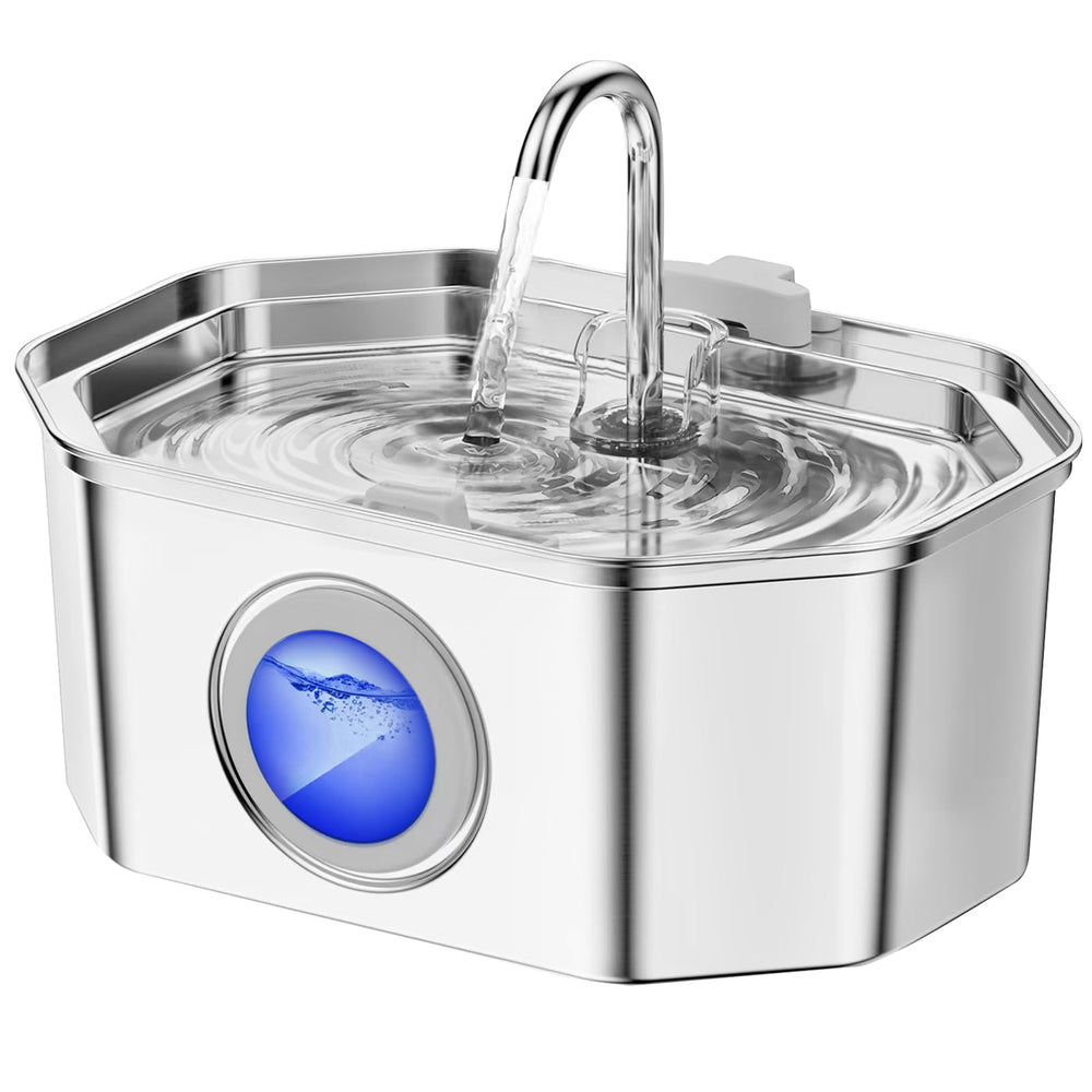 APAUK cat water fountain in stainless steel with 108oz capacity for multiple pets.