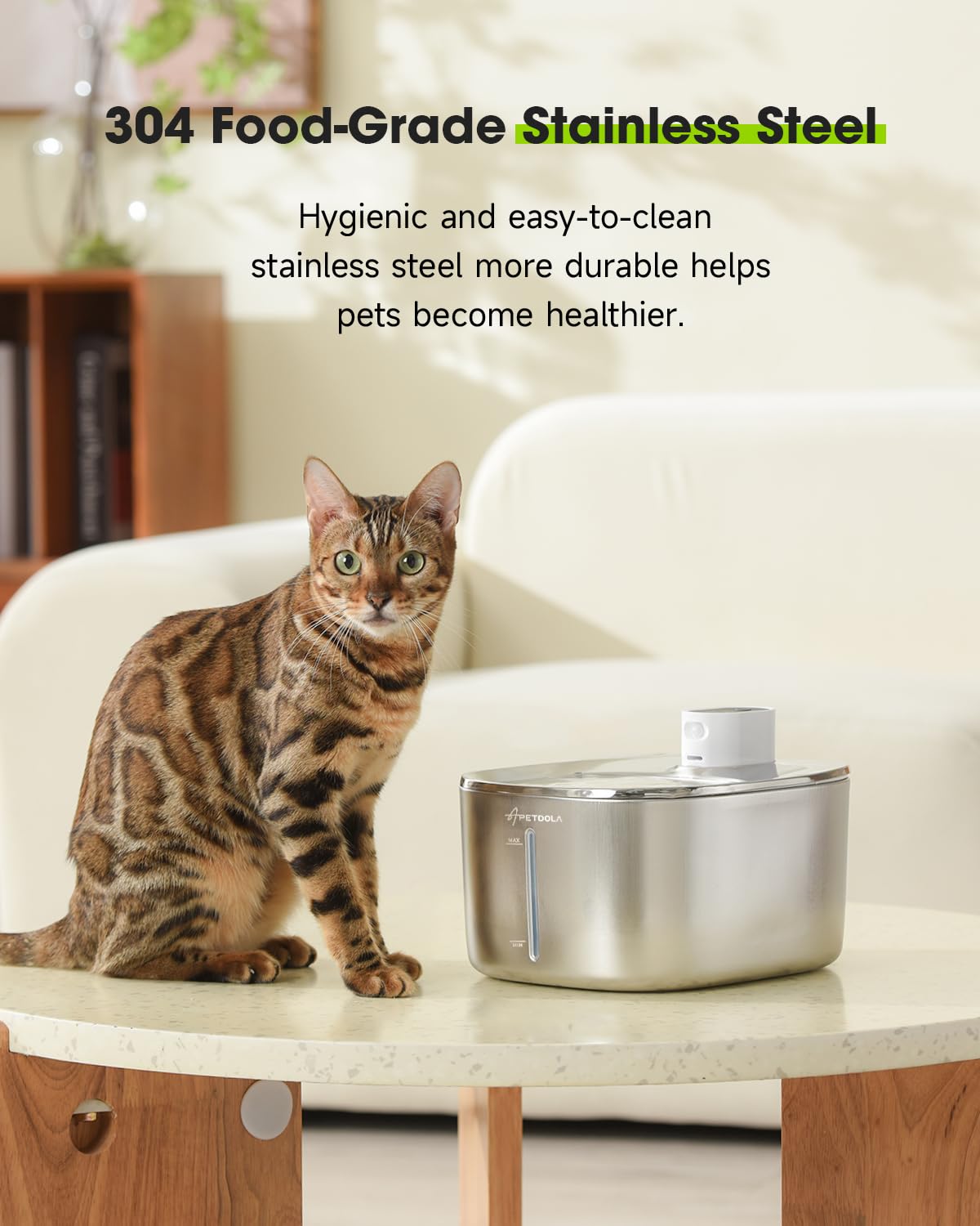APETDOLA water level window provides a quick hydration check for pets.