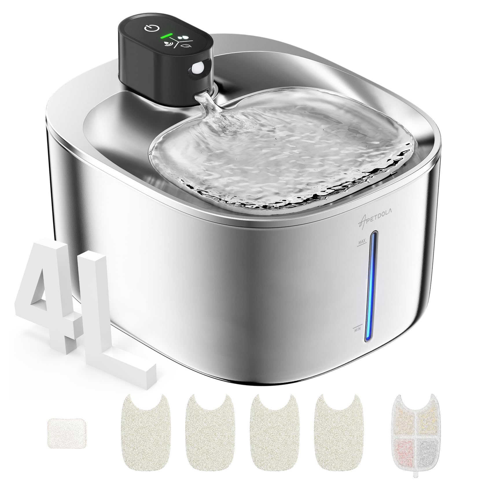APETDOLA wireless fountain front view shows cordless placement for flexible use