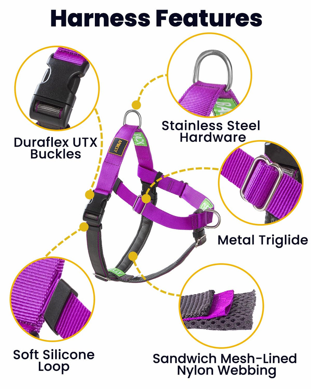 APDEXY Freedom No Pull Harness back-clip view showing comfort and visibility on walks