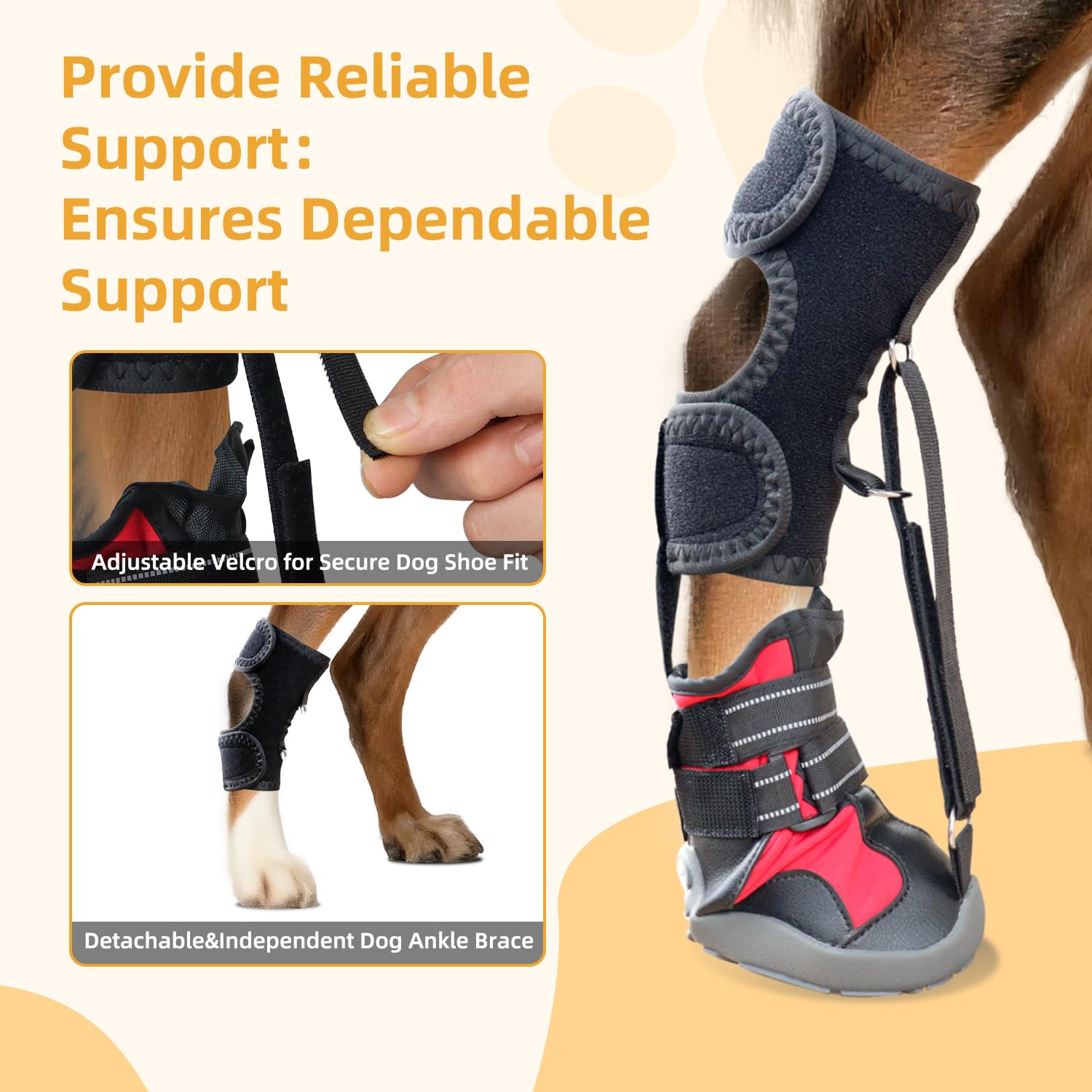 Apedret reflective laces on dog boot enhance night visibility for safer walks.