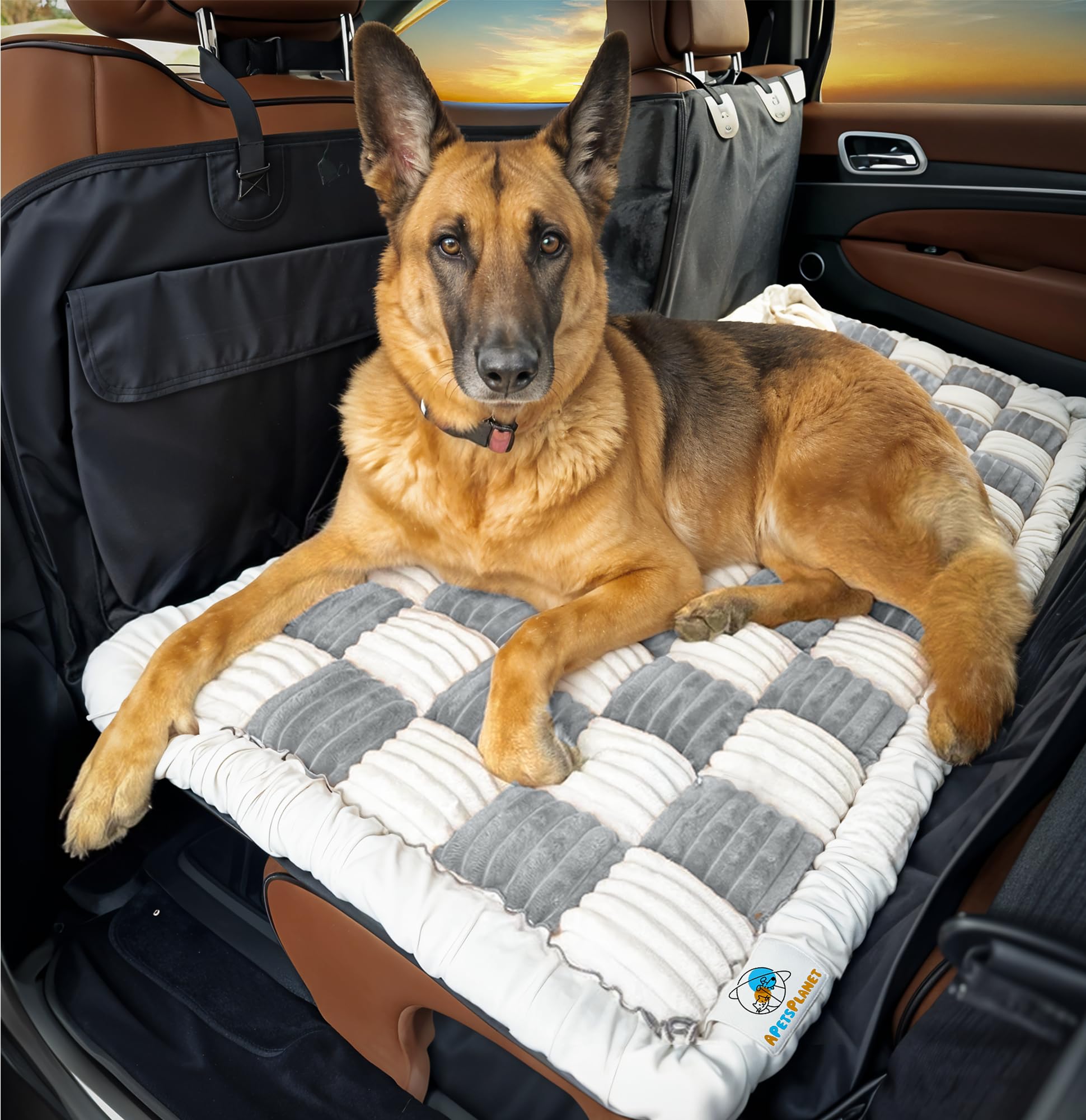 APetsPlanet dog bed on car backseat extender offers roomy lounging on road trips