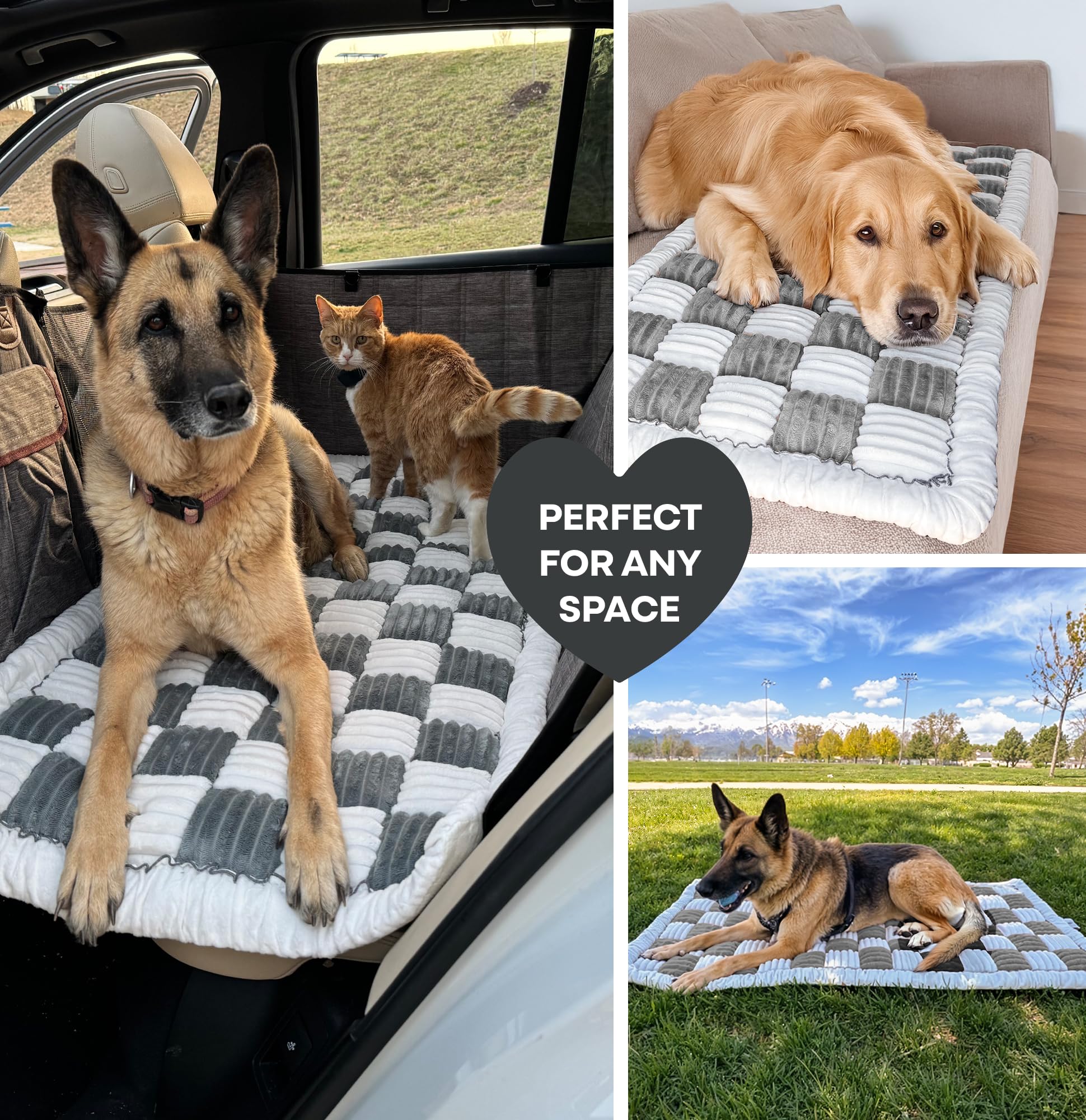APetsPlanet dog bed grey plaid design blends with vehicle interiors