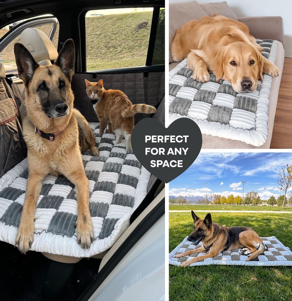 APetsPlanet dog bed grey plaid design blends with vehicle interiors
