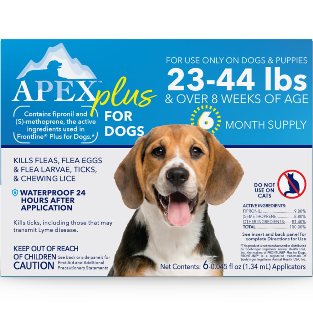 APEX ANIMAL HEALTH Apex Plus bottle applied to dog's fur for flea prevention