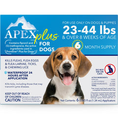 APEX ANIMAL HEALTH Apex Plus bottle applied to dog's fur for flea prevention