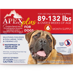 APEX Plus flea-tick bottle shows 30-day protection for X-Large dogs.