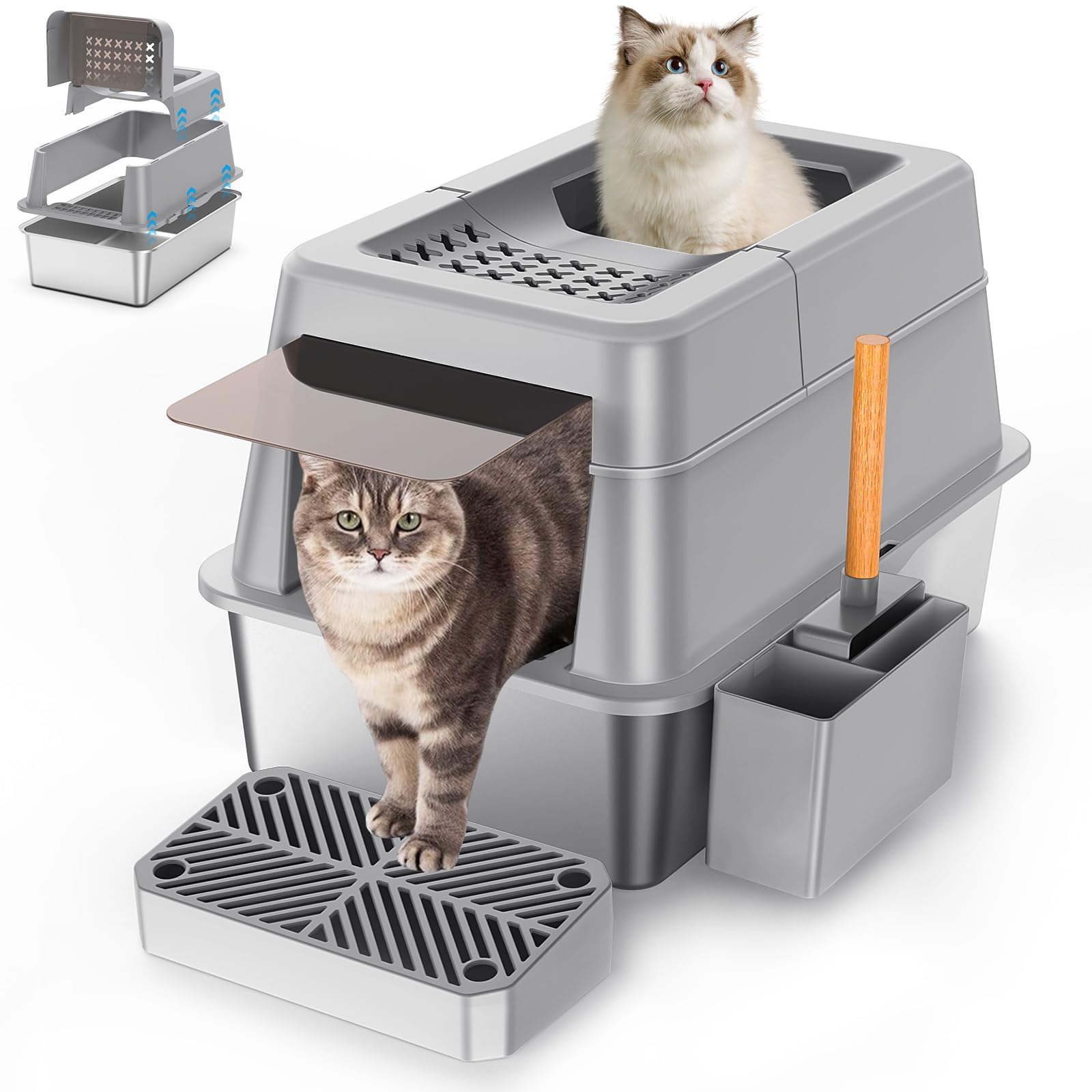 Aphyxen stainless-steel litter box lid showing durable odor control and easy cleaning.