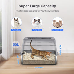 Aphyxen XL 65L capacity litter box supports large cats and long intervals.
